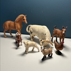 Schleich Farm Animal Set horse bull calf lamb goat chicken 7 figures toys